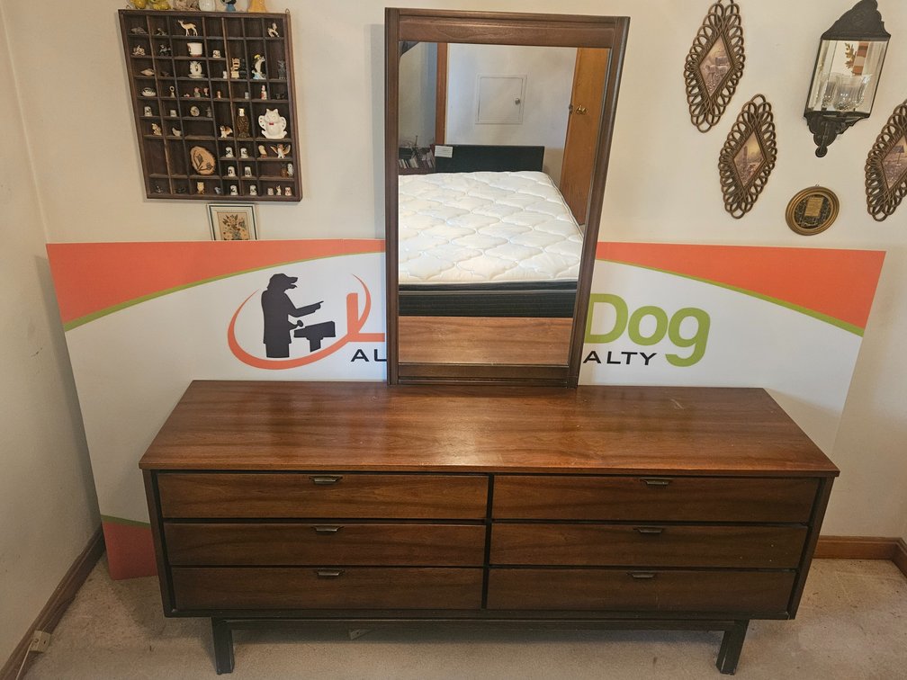 Wooden Dresser W/Mirror - Measures 73" Tall × 72" Wide × 17.5" Deep