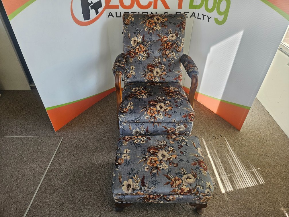 Rocking Upholstered Chair 33.5"×27"×34" and Upholstered Foot Stool 12"×22"×16"