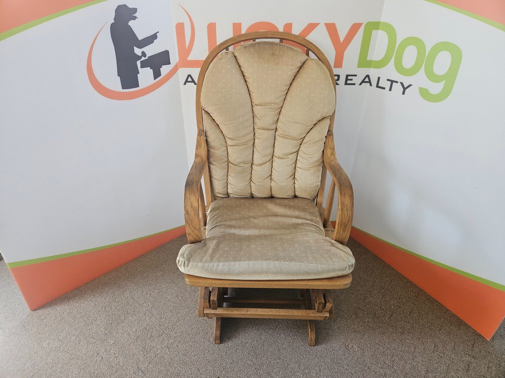 Wooden Glider Rocker W/Cusions - Measures 40" Tall × 22.5" Wide × 28" Deep