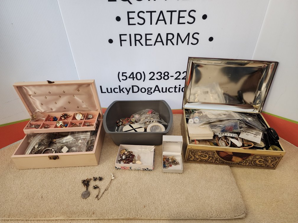 Jewlery and Sewing Supplies (Some Pieces Marked "Sterling") - Costume Jewlery 