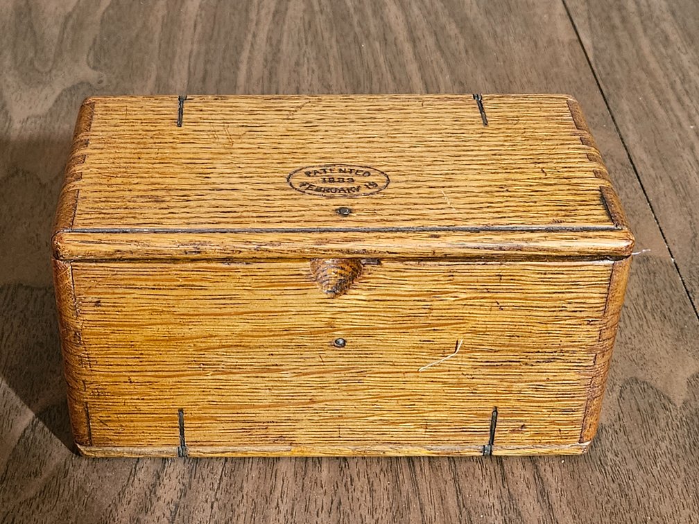 Vintage Box Stamped Patented 1889 February 19 - Measures 3.5" Tall × 6.5" Wide × 3.5" Deep