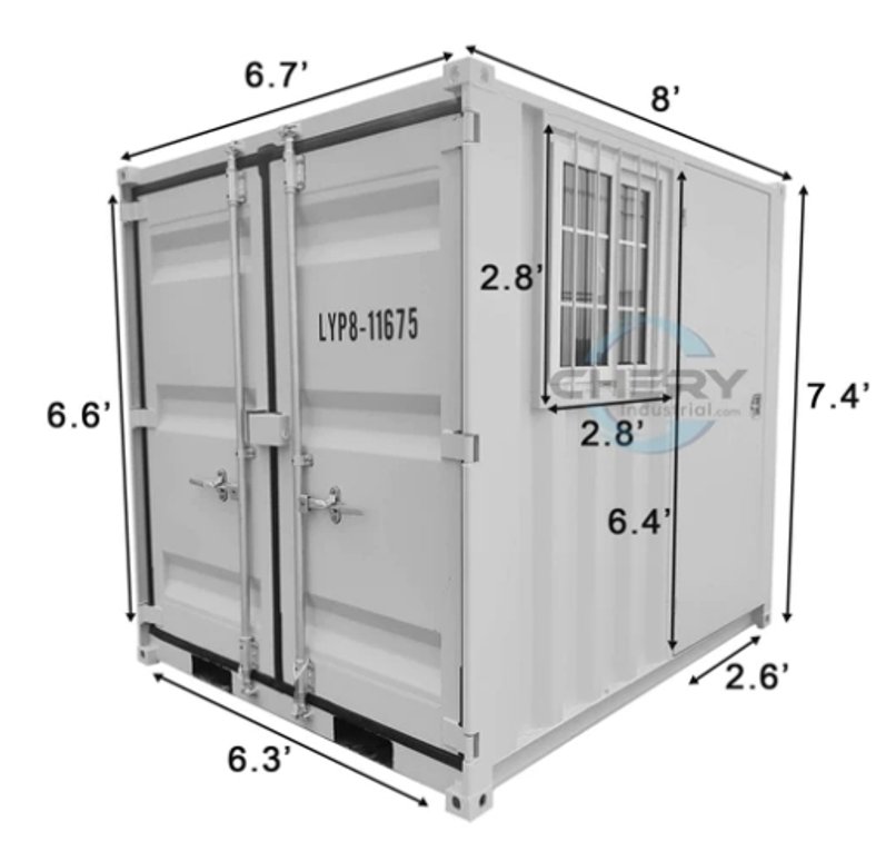 Mobile Office Container - Measures 7'5" Tall × 6'8" Wide × 8'2" Deep