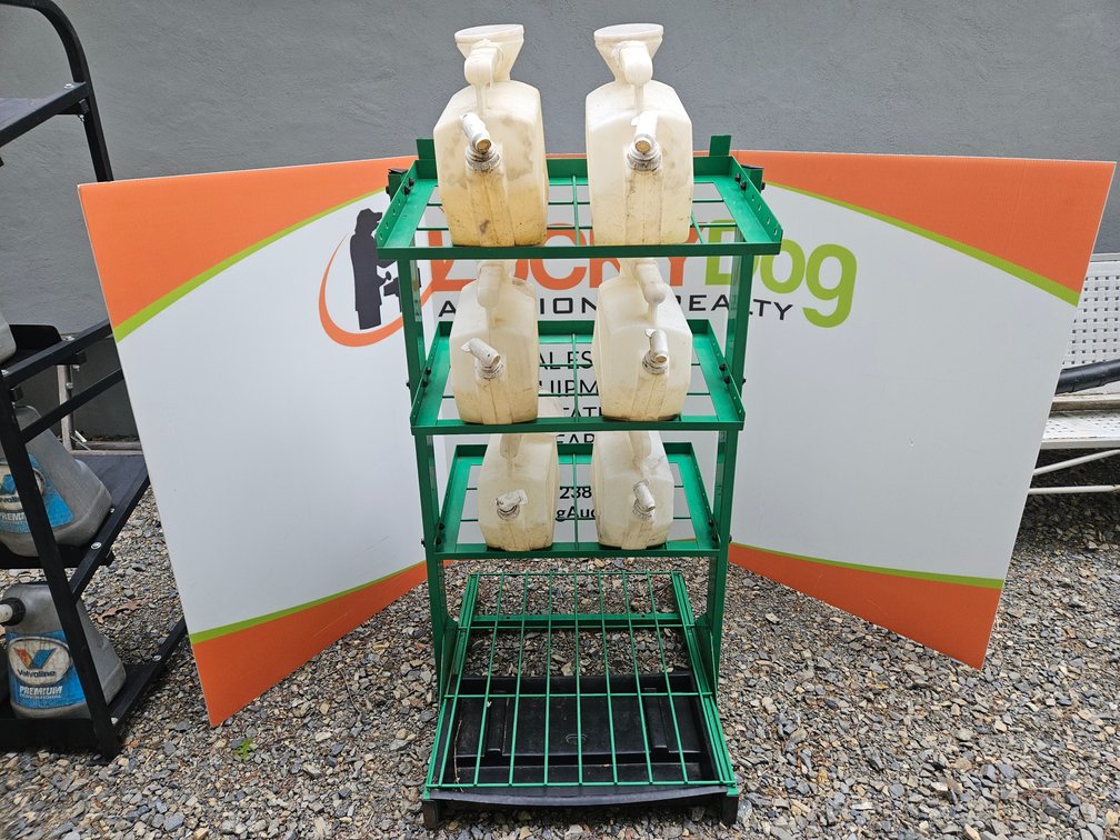 Metal Oil Canister Rack W/Canisters - Measures 50.5" Tall × 25" Wide × 16.5" Deep