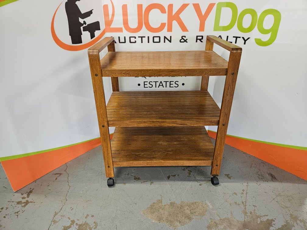 Wooden Rolling Cart - Measures 33.5" Tall × 29" Wide × 19.5" Deep