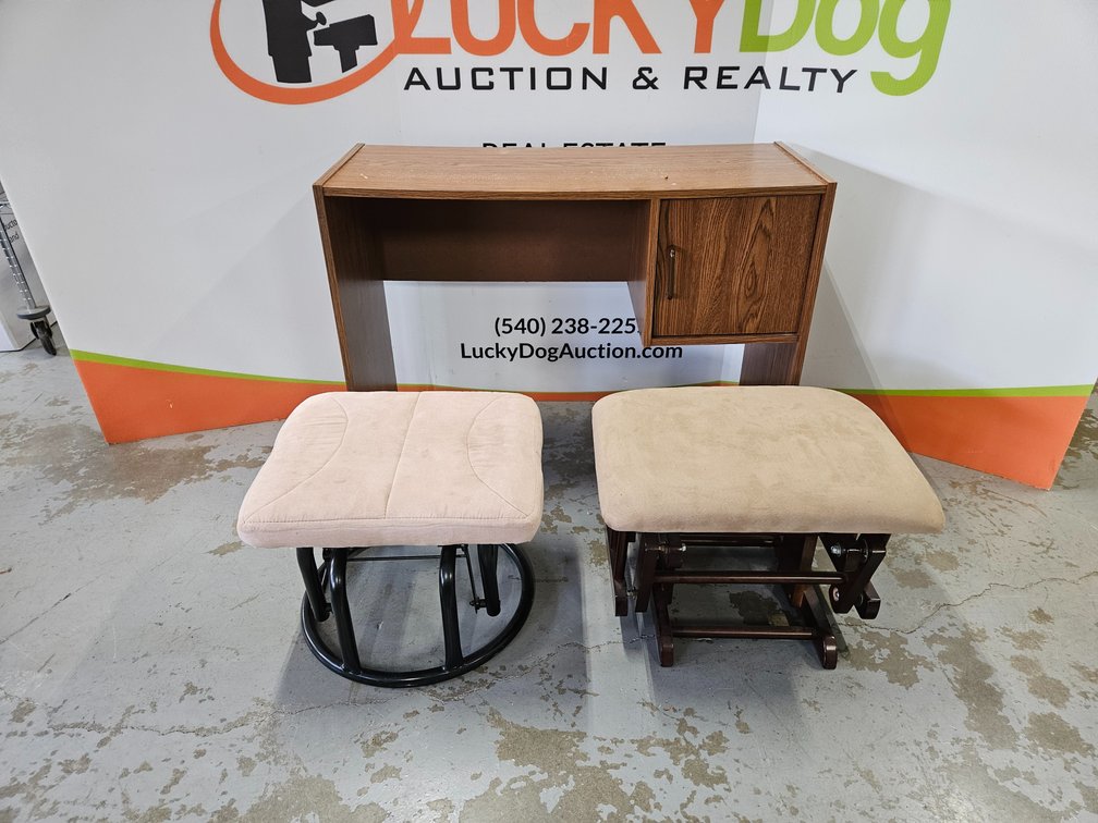 Wooden Desk 28"×37"×15" and Rocking Foot Stools