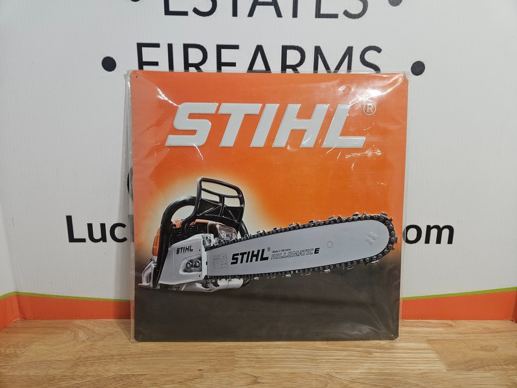 Metal Stihl Store Display Sign - Measures 15.5" Tall × 15.5" Wide (New Sealed)