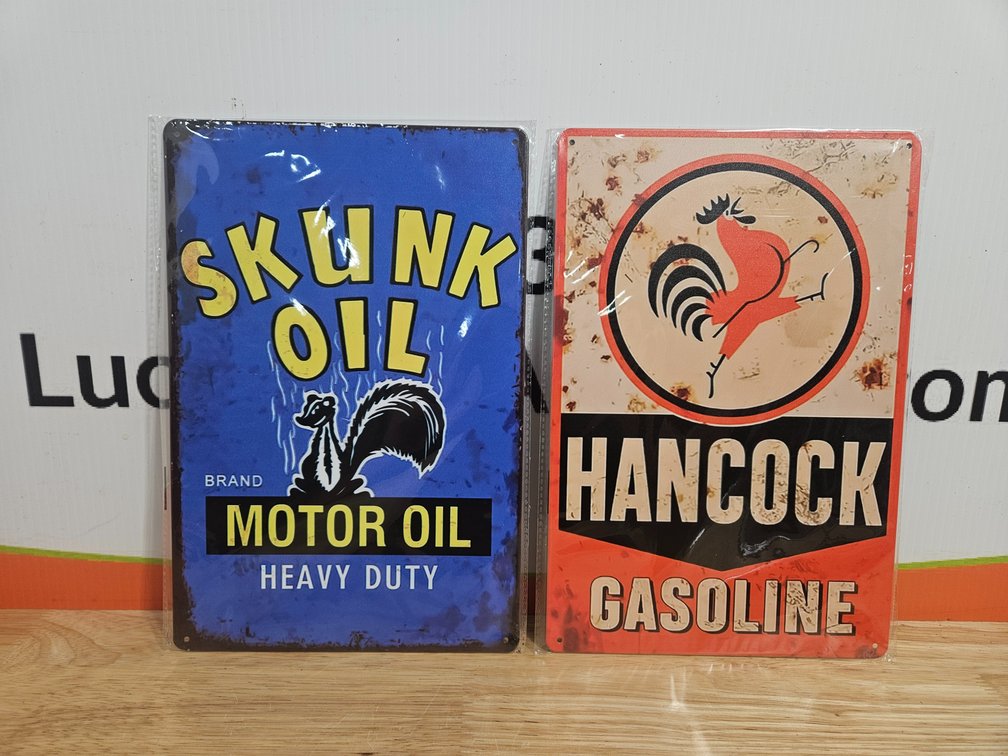 Metal Skunk Oil and Hancock Gasoline Signs - Measures 8"×12" (New 2 Included)