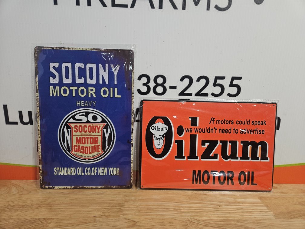 Metal Socony Motor Oil and Oilzum Motor Oil Signs - Measures 8"×12" (New 2 Included)