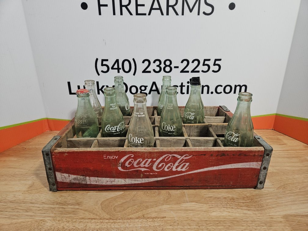 Wooden Coca-Cola Crate W/Bottles - Measures 4" Tall × 18.5" Wide × 12" Deep