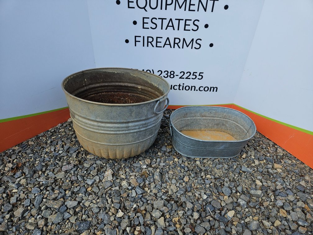 Galvanized Metal Tub Planters 5.5"×15.5"×10.5" and 13"×17.25" (2 Included)