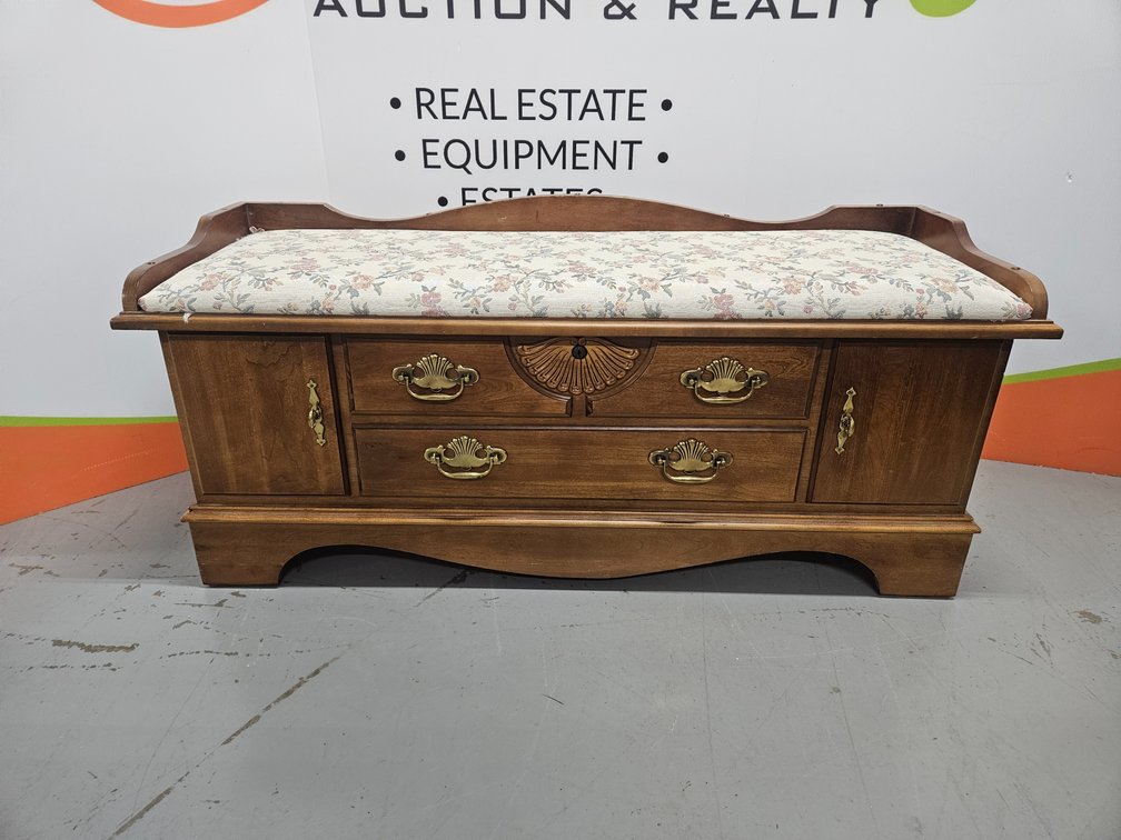 Wooden Lane Trunk W/Upholstered Top - Measures 21" Tall × 46" Wide × 16" Deep