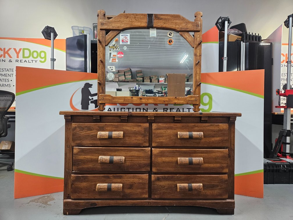 Link-Taylor Rawhide Dresser W/Mirror - Measures 72" Tall × 56" Wide × 20" Deep