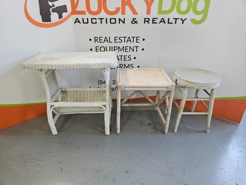 Wicker Table 23"×25"×14.5" and Wooden Table W/Chair 17.75"×16.5"×15"
