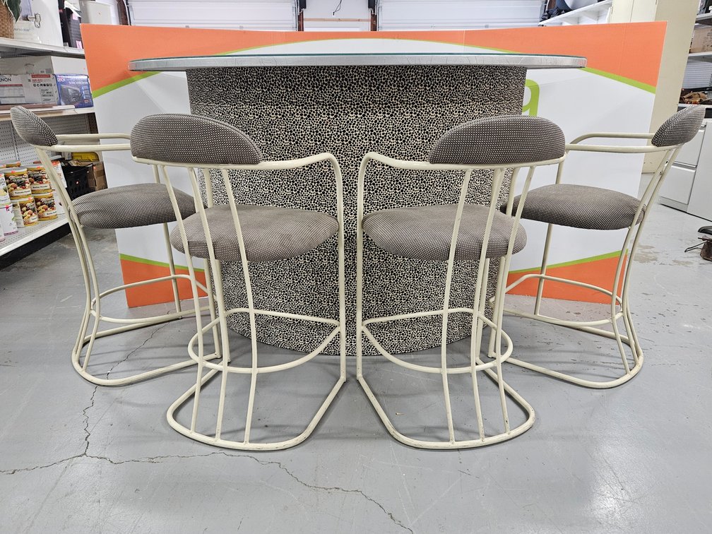 Custom Glass Top Upholstered Bar 42.5"×72.5"×30" and Bar Stools 37"×19.25"×20" 5 Pieces Included 