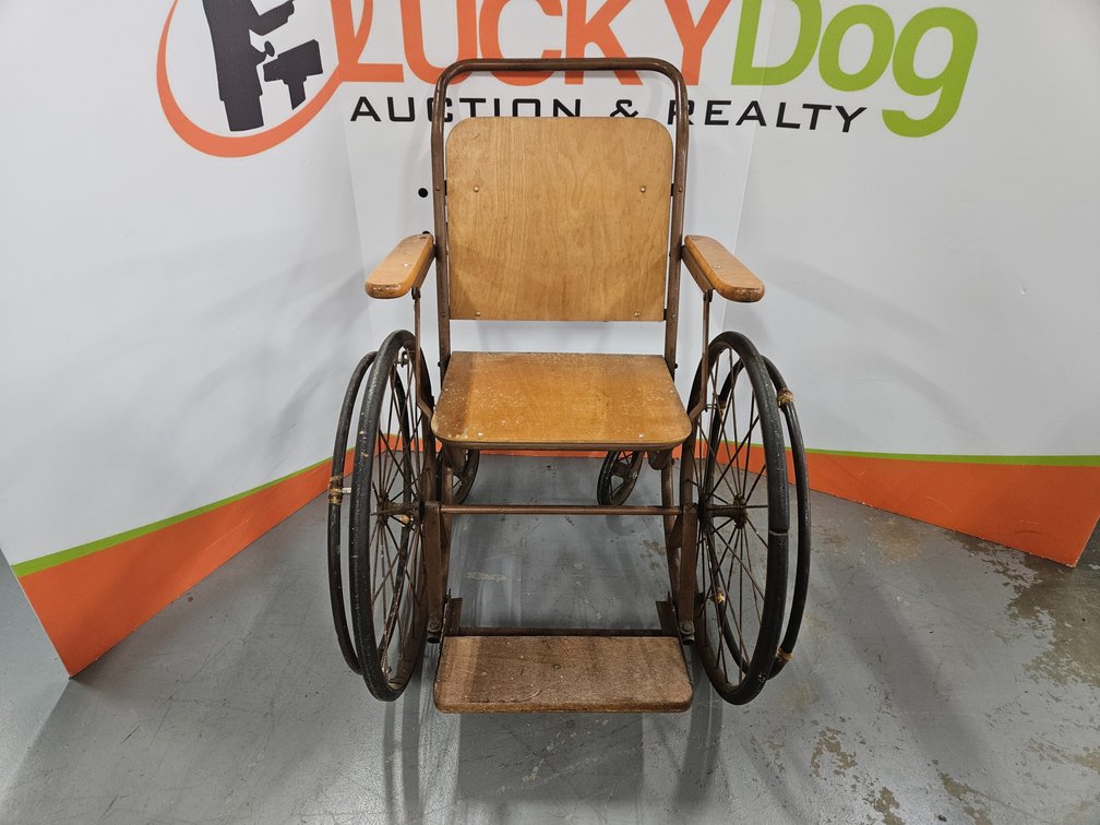 Antique Wooden/Metal Wheelchair - Measures 36" Tall × 26" Wide × 28" Deep
