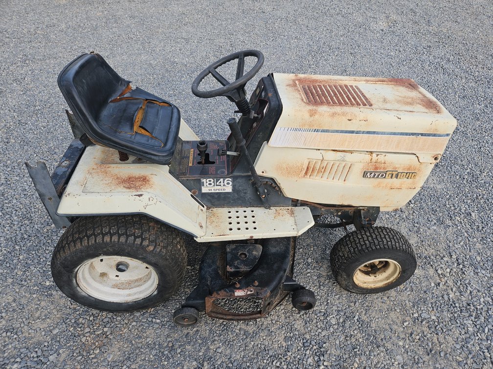 MTD GT 1846 Riding Mower 18hp. Briggs and Stratton Engine 46" Cut Starts and Runs Needs Drive Belt and Deck Belt 5/24 Battery 