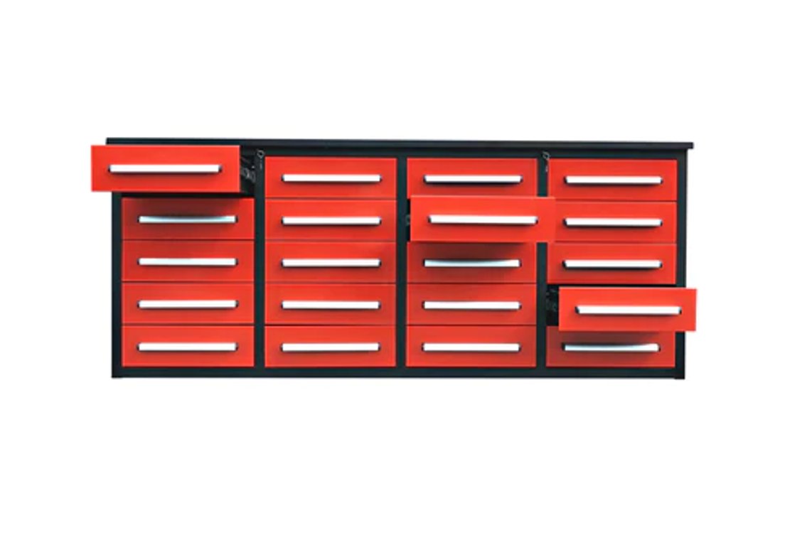 Unused (Red) Steelman 7' Stainless Steel Workbench - 20 Drawers