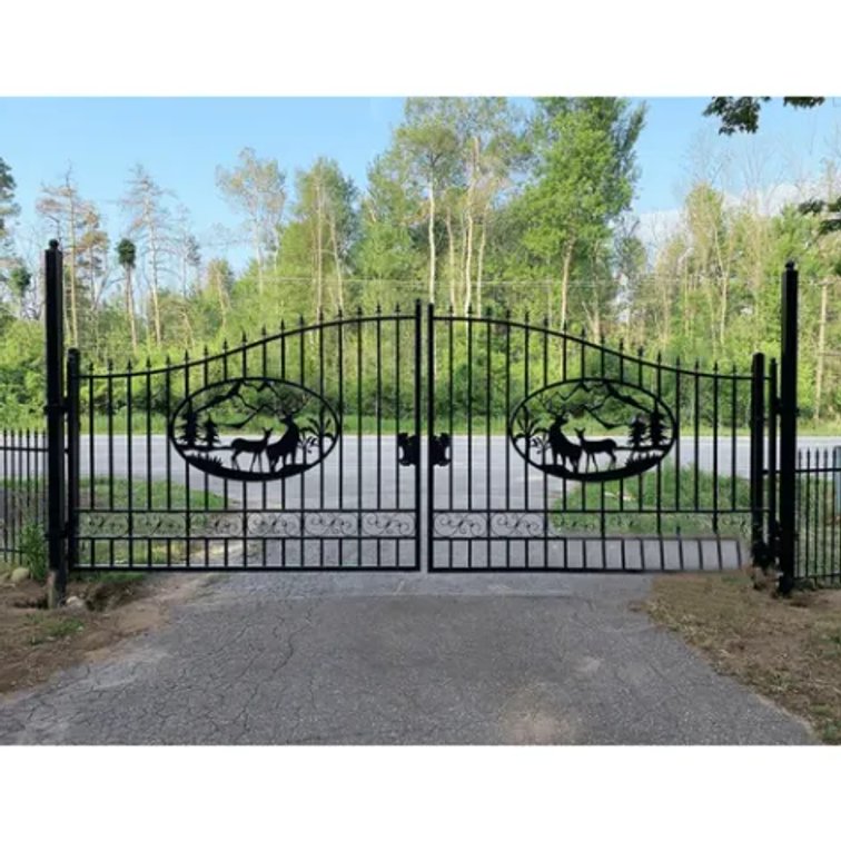 Unused 20' Bi-Parting Iron Gates (Deer)