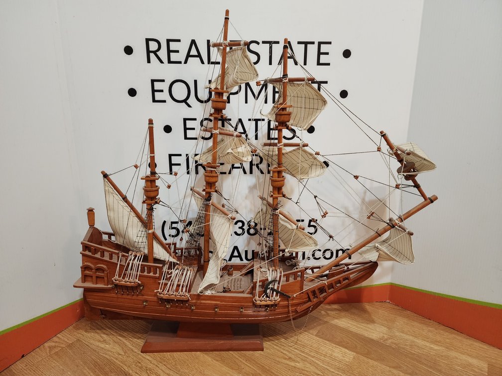 Wooden Model Ship Measures 28" Tall x 32" Wide 