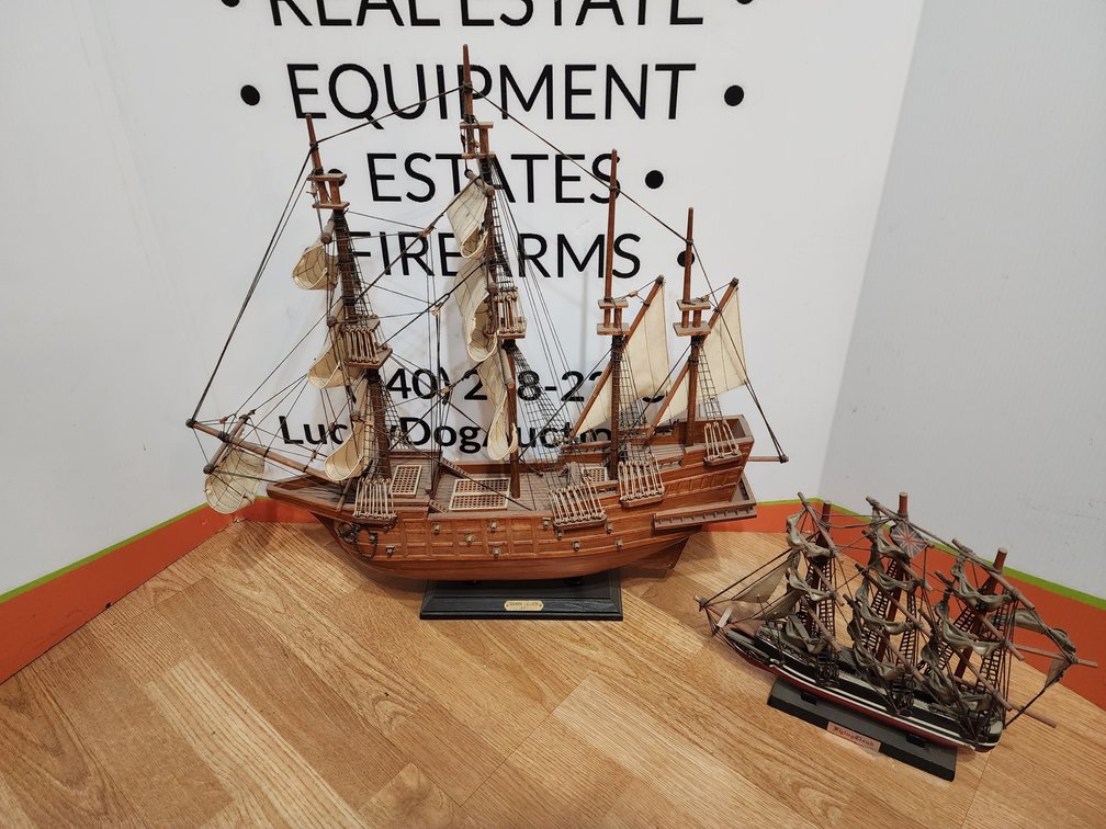 Wooden Model Ships (2) Included Measure 25" Tall x 26" Wide and 12" Tall x 14" Wide 