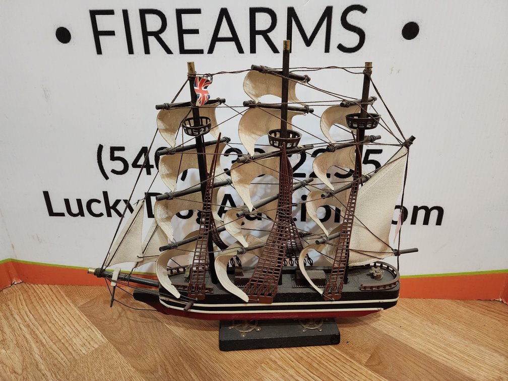 Wooden Model Ship Measures 16" Tall x 18" Wide 
