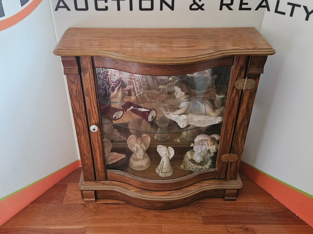 Wooden Display Cabinet 29"×29.5"×12" W/Figurines 
