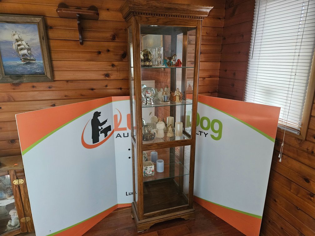 Wood/Glass Display Cabinet W/Contents - Measures 76.5" Tall × 26.5" Wide × 13" Deep