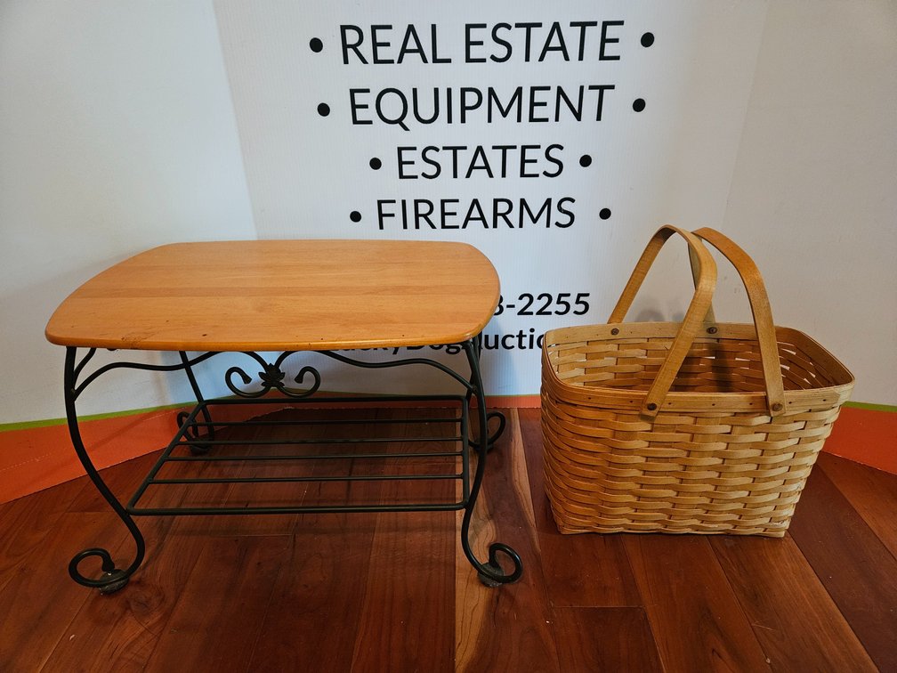 Longaberger Table 15.5"×22"×14" and Longaberger Basket 11"×15.25"×8.5"