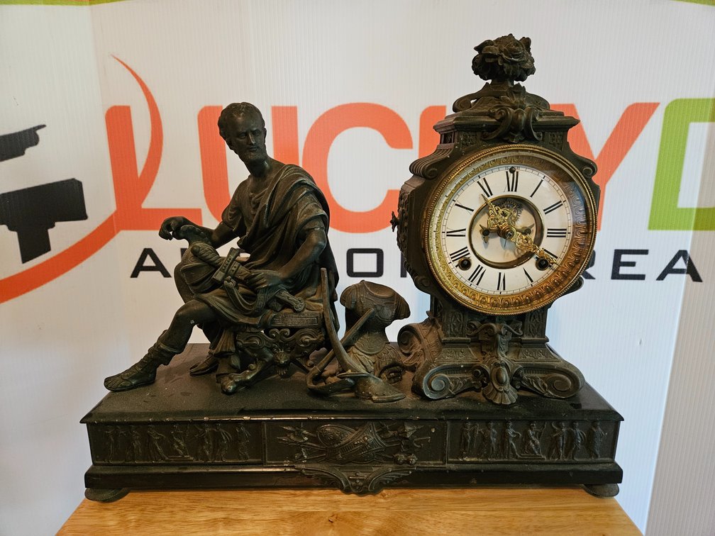 Ansonia Clock Co. Metal/Wood Mantle Clock - Measures 16" Tall × 18.5" Wide × 6.5" Deep