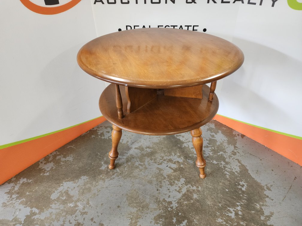Round End Table Measures 27" Tall x 28.25" Wide 