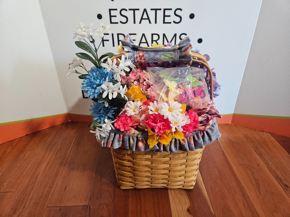 Longaberger Basket W/Artificial Flowers - Measures 17" Tall × 12.5" Wide × 11" Deep
