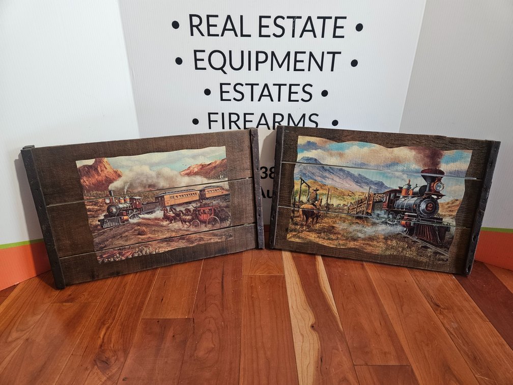 Vintage Wooden Train Pictures - Measures 16"×24" (2 Included)
