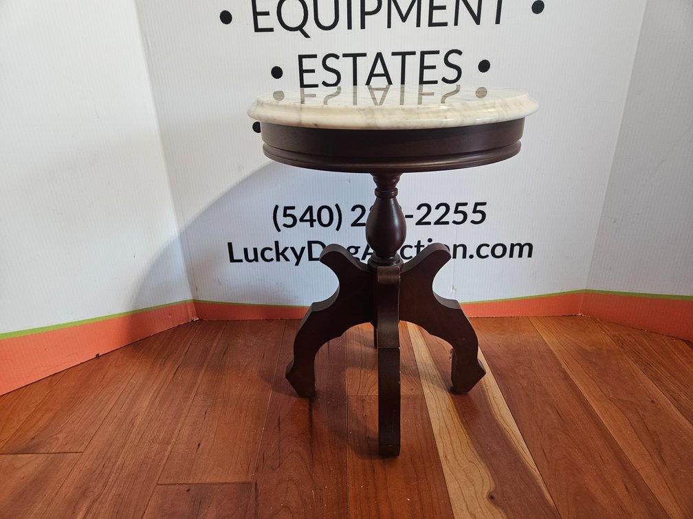 Vintage Mahogany Marble Top End Table - Measures 19" Tall × 14" Wide 