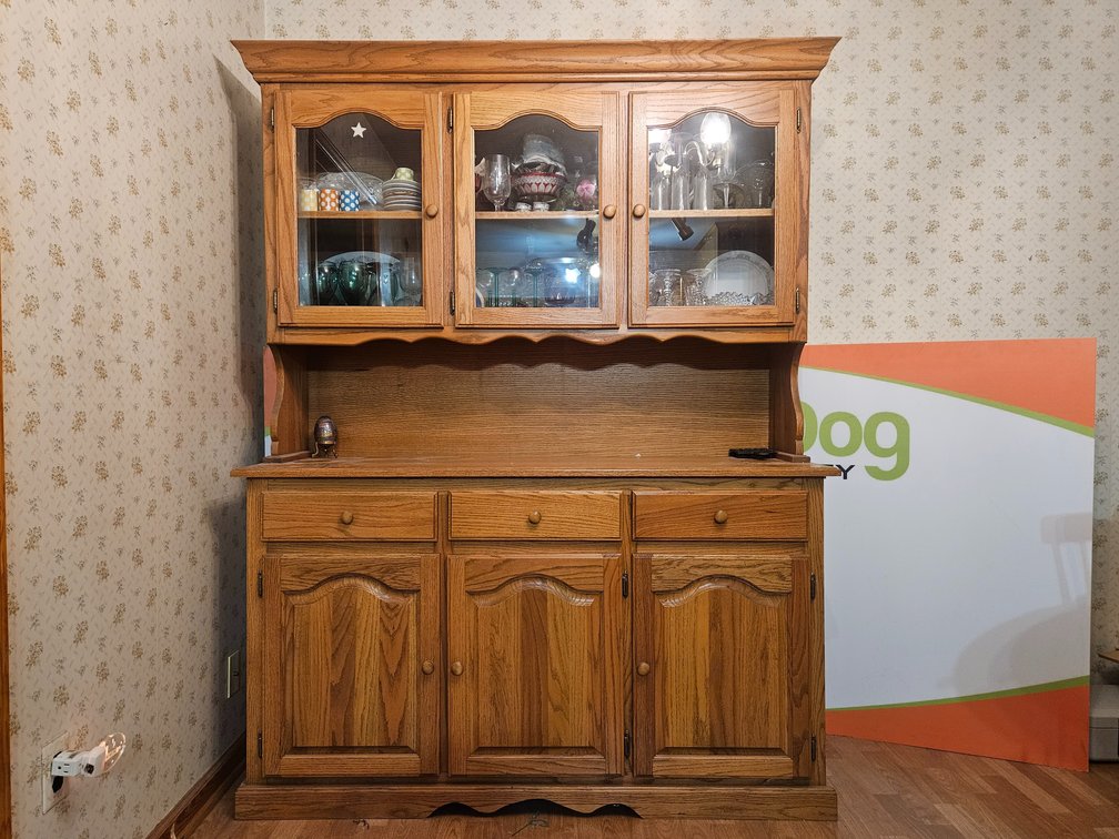 Wooden 2 Piece China Cabinet - Measures 78" Tall × 60" Wide × 18" Deep (Contents NOT Included)