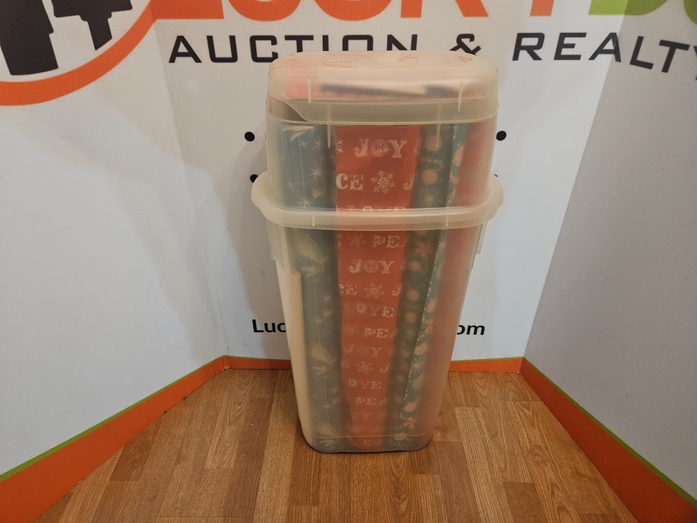 Christmas Wrapping Paper - Gift Bags and Plastic Storage Bin 
