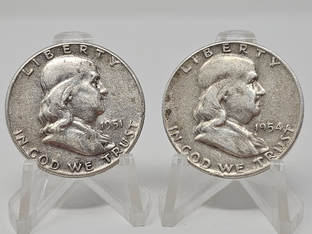 1951 and 1954-D Silver Franklin Half Dollars (2 Included)