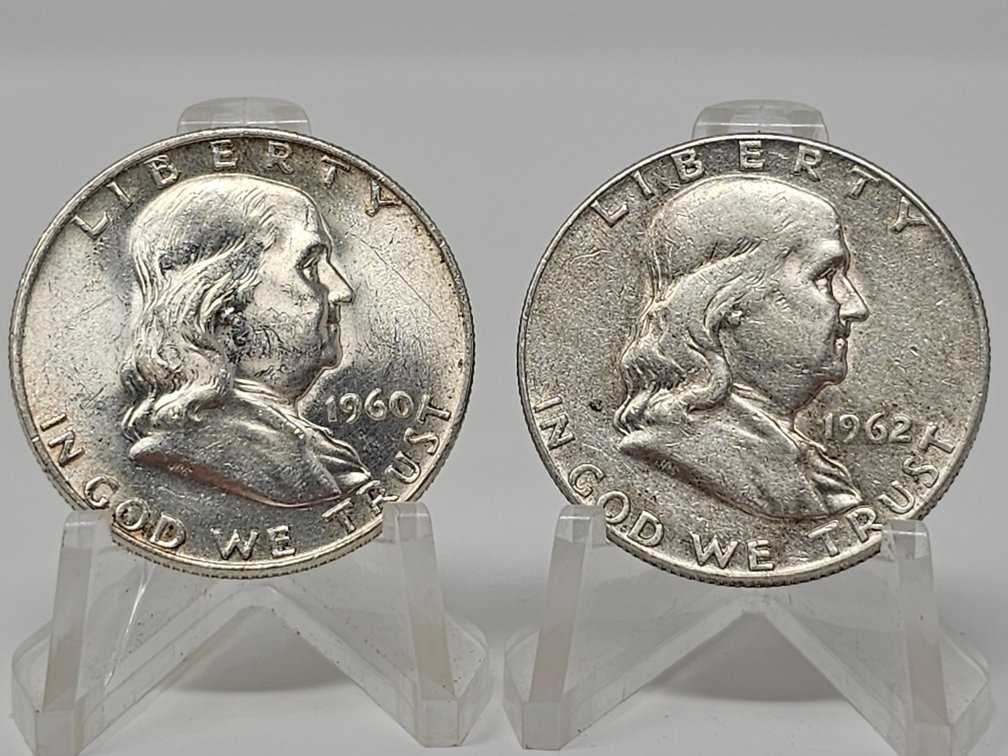 1960-D and 1962-D Silver Franklin Half Dollars (2 Included)
