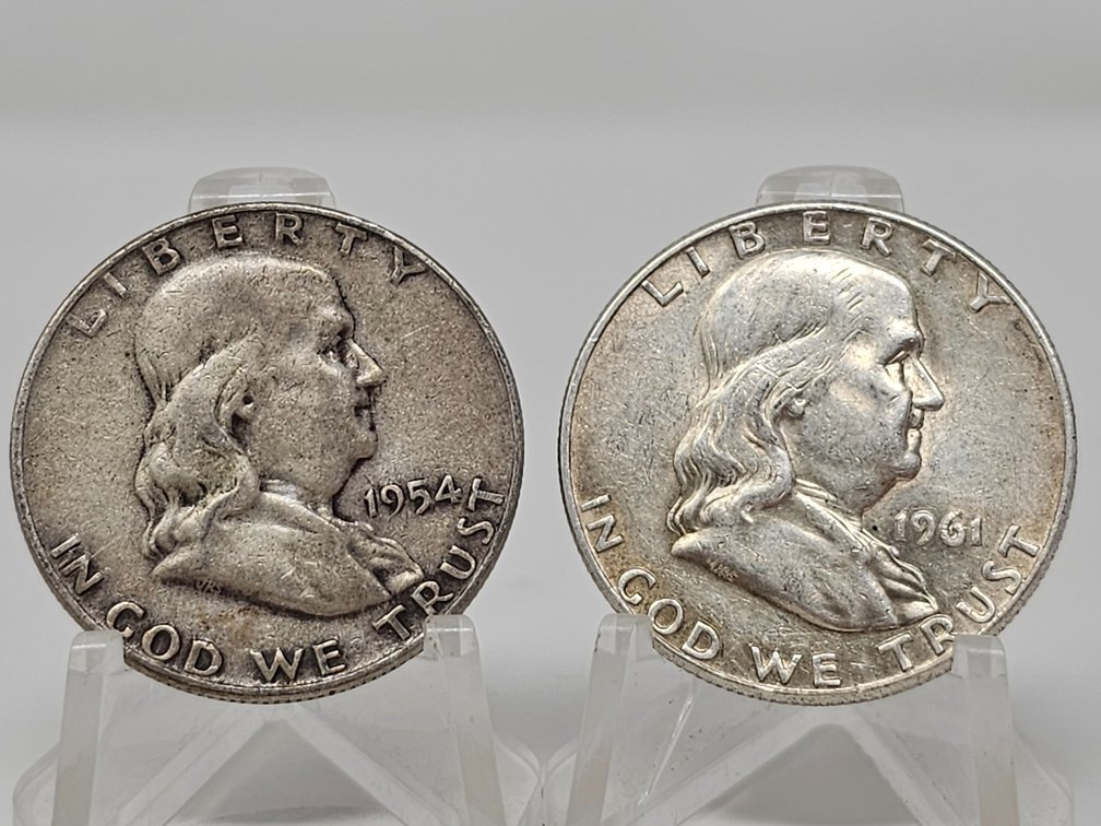 1954 and 1961-D Silver Franklin Half Dollars (2 Included)