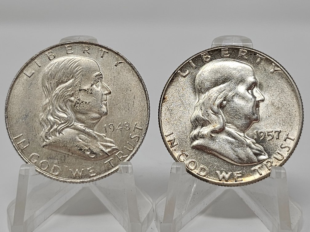 1948-S and 1957 Silver Franklin Half Dollars (2 Included)