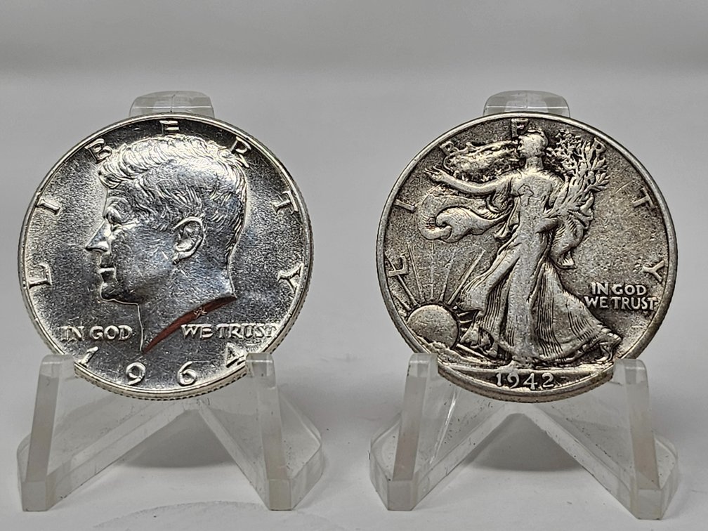 Silver Half Dollars - 1964 Kennedy and 1942 Walking Liberty