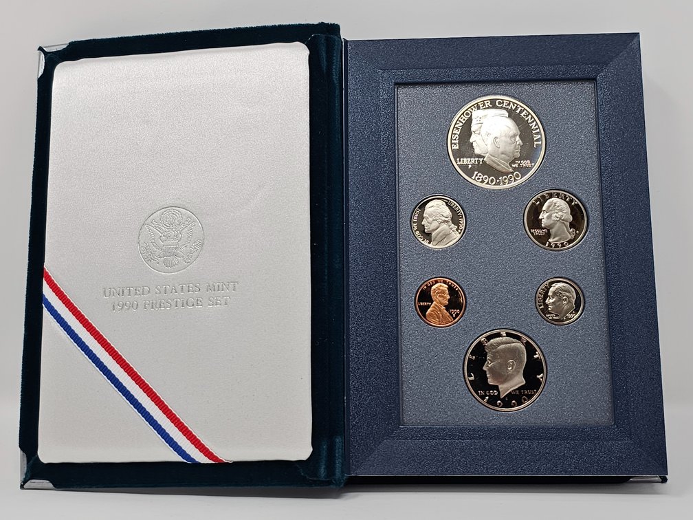 1990 US Mint Prestige Proof Set w/ Eisenhower Centennial Silver Dollar