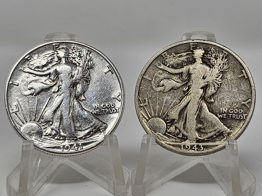 1941-D and 1943-D Walking Liberty Silver Half Dollars (2 Included)