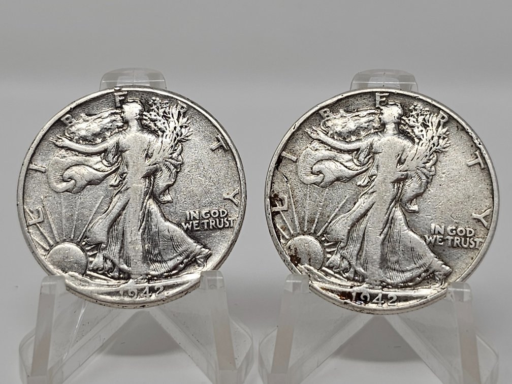 1942 and 1942 Walking Liberty Silver Half Dollars (2 Included)
