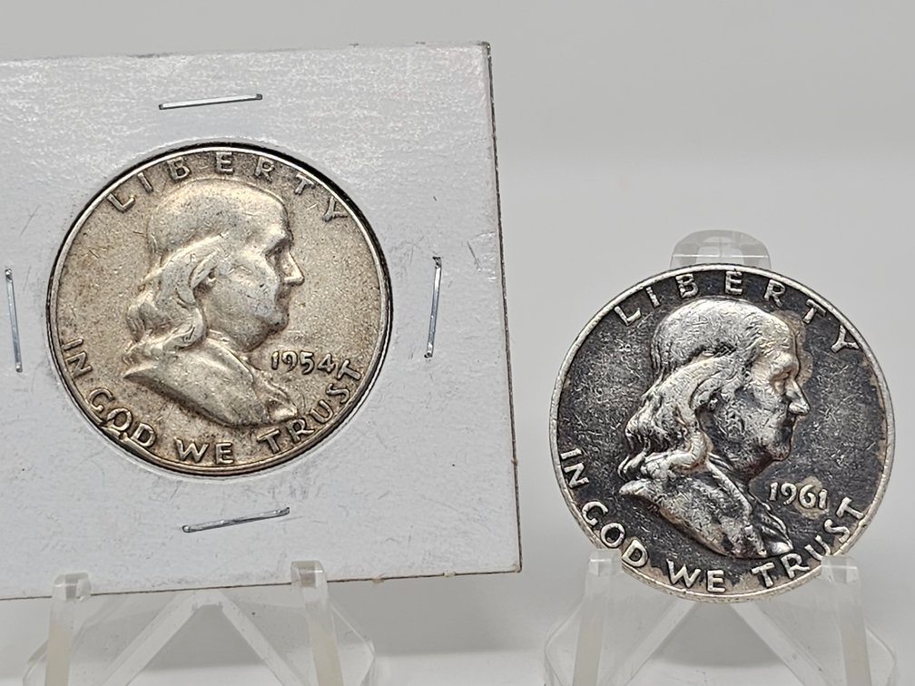 (2) Franklin Silver Half Dollars - 1961-D and 1954 - 2 Included 