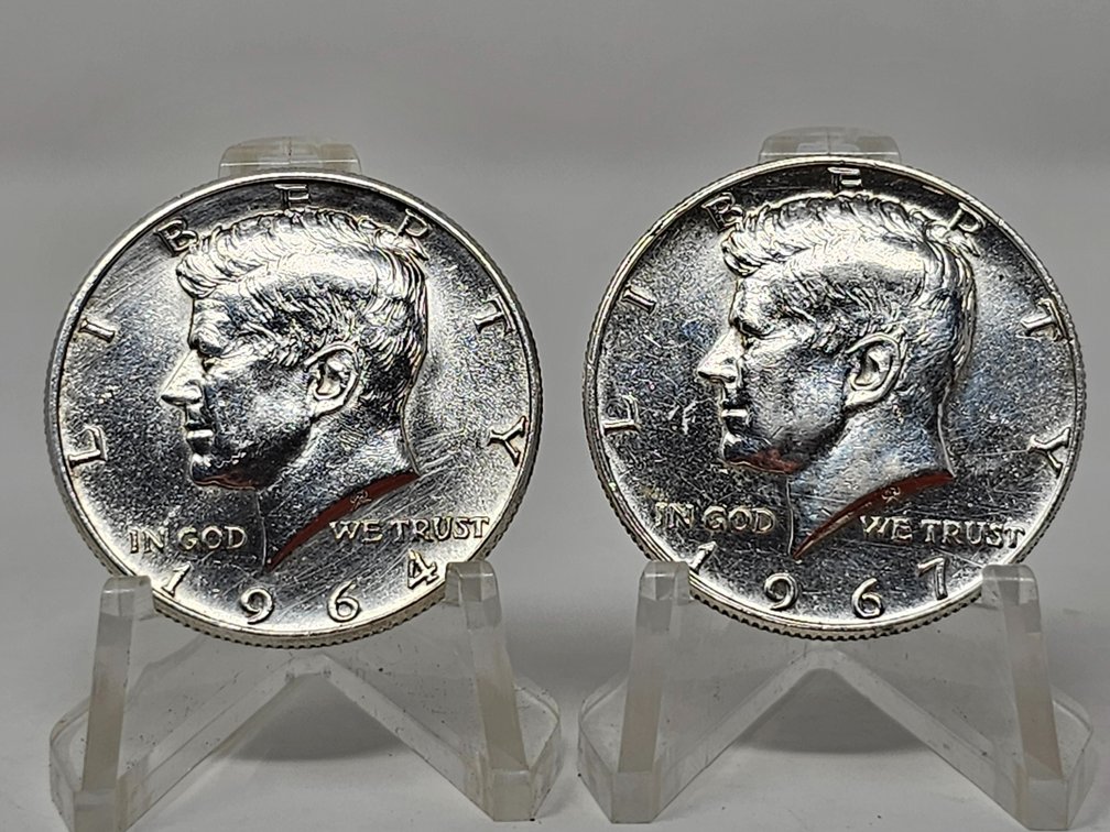 (2) Silver Kennedy Half Dollars - 1964 and 1967 - 2 Included 