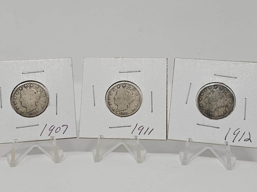 (3) Victory Nickels - 1907 - 1911 - 1912 - 3 Included 