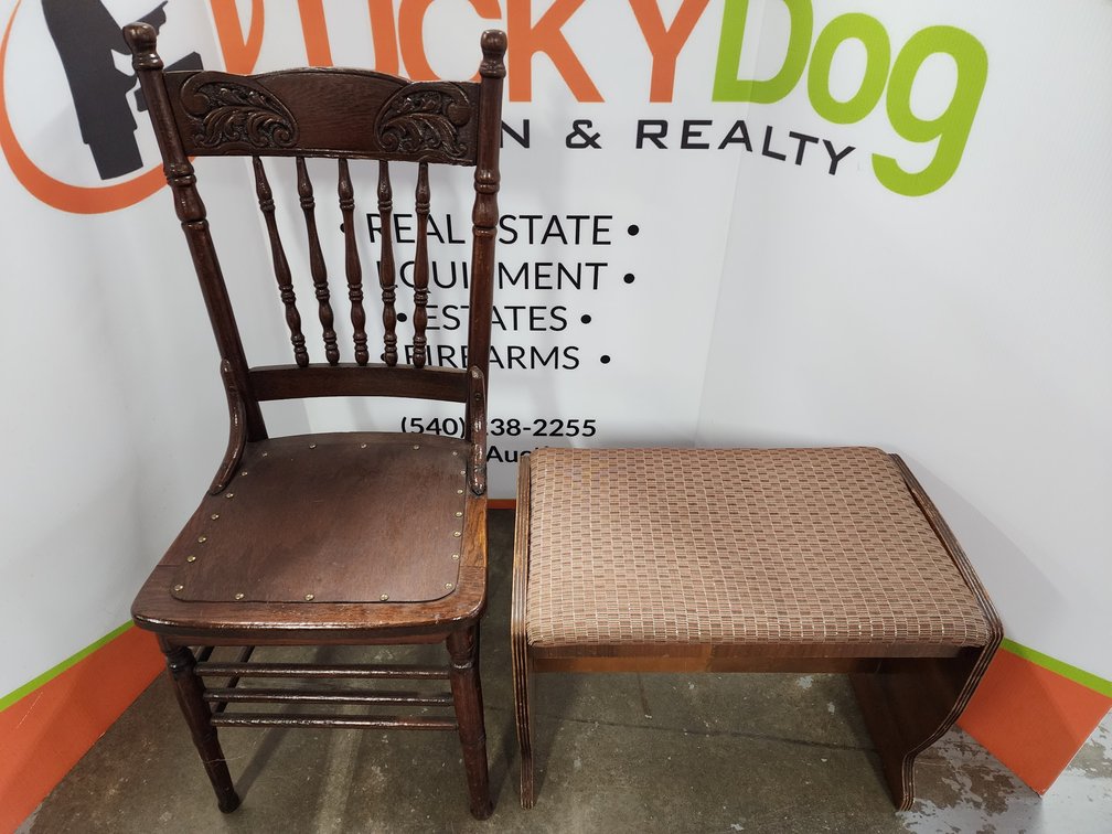 Johnson- Carper Furniture Co. Stool Measures 17.5" Tall x 24" Wide - Spindle Back Chair Measures 40" Tall 
