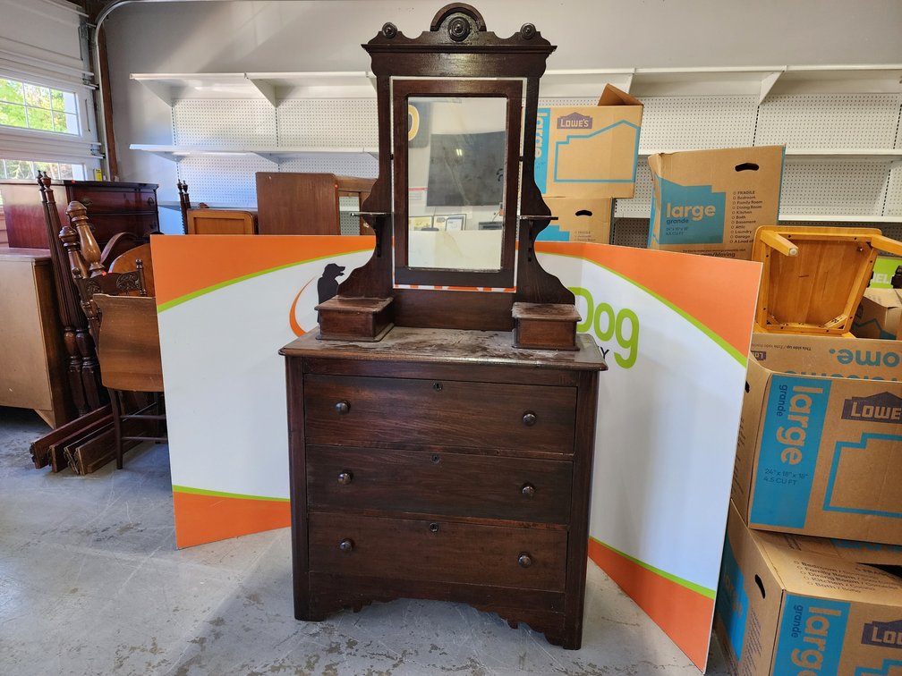 Antique 3 Drawer Vanity Dresser Measures 77" Tall x 38.5" Wide x 16.5" Deep