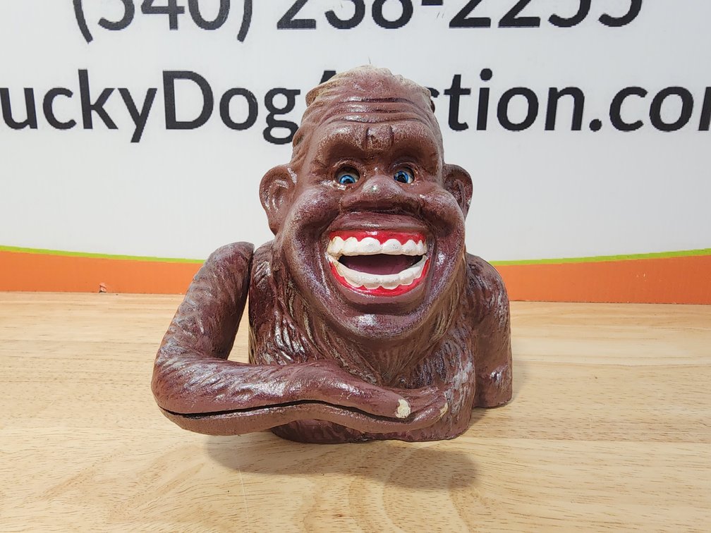 Cast Iron Mechanical Sasquatch Coin Bank Measures 6" Tall