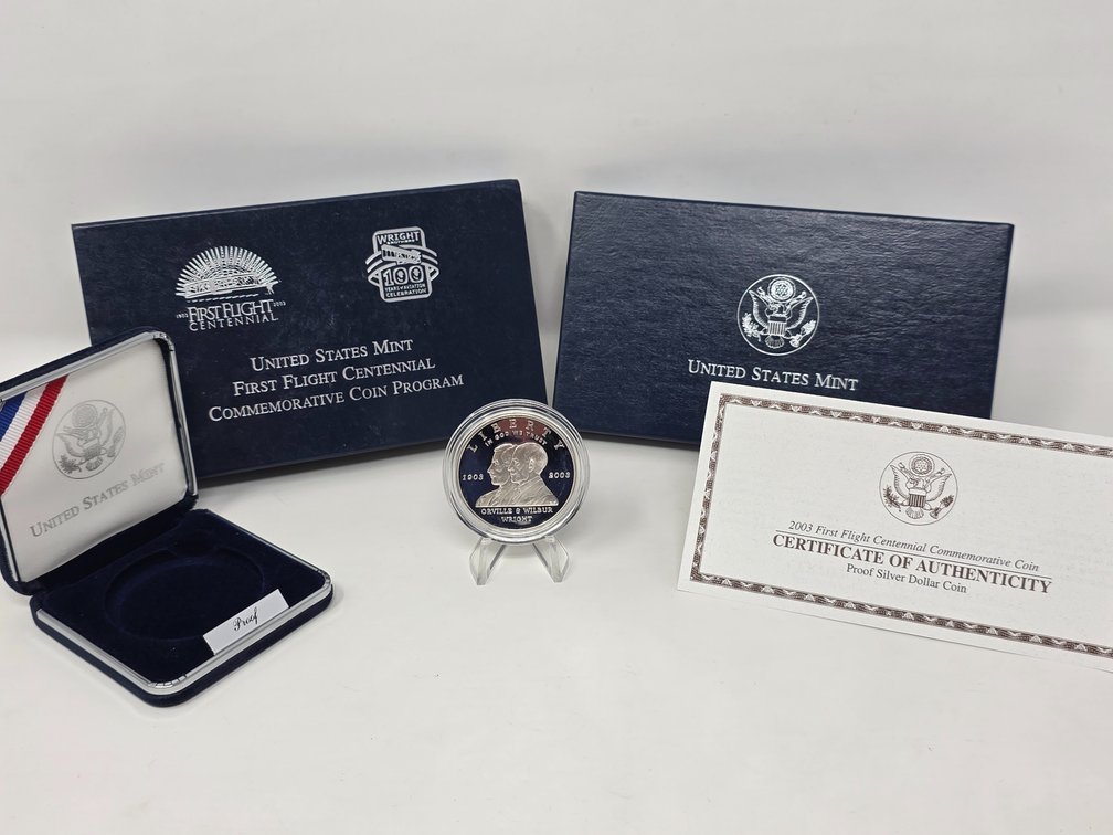 2003 First Flight Centennial Silver Proof Dollar - Wright Brothers - US Mint Commemorative Coin w/ Box and COA